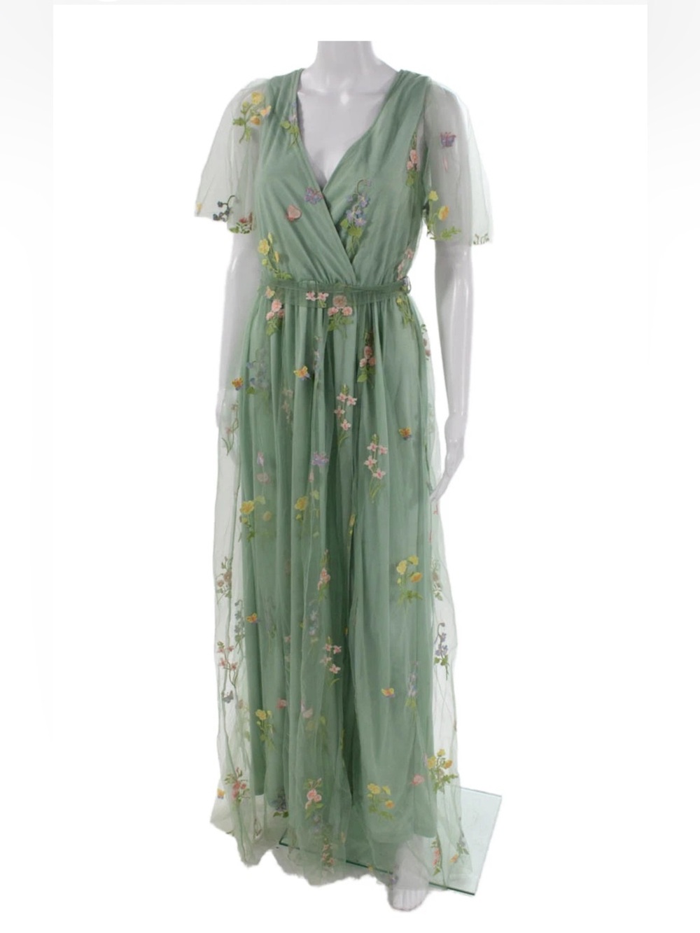 Baltic Born Marseille Embossed Maxi Dress Sage Green Floral Embroidery Prom Med